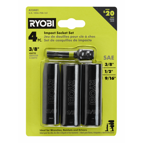 3/8" Deep well, thin wall socket - (1) 1/2" (1) 9/16" (1) 3/8"  Socket Adapter 