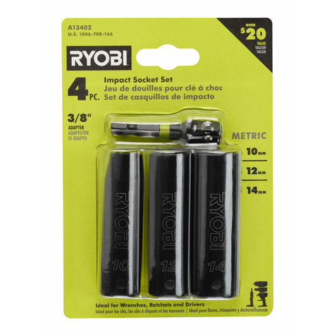 3/8" Deep well, thin wall socket - (1) M10 (1) M12 (1) M14 